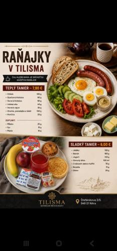 a advertisement for a breakfast meal with eggs and food at Hotel Zobor in Nitra