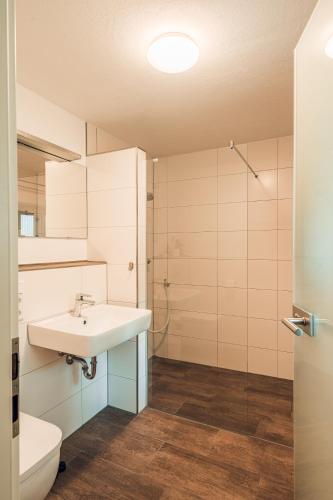 a bathroom with a sink and a toilet at Schneekäppchen 1 in Winterberg