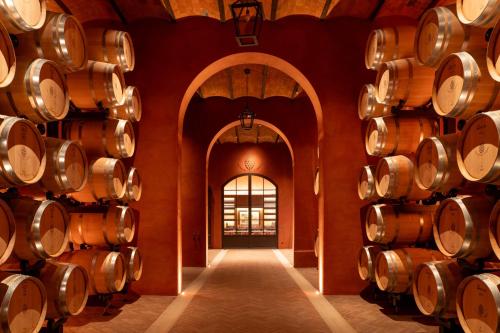a room with a bunch of wine barrels at La Pietra Del Cabreo in Greve in Chianti