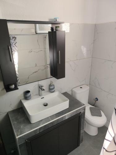 a bathroom with a sink and a toilet at Xaris House in Ávaton
