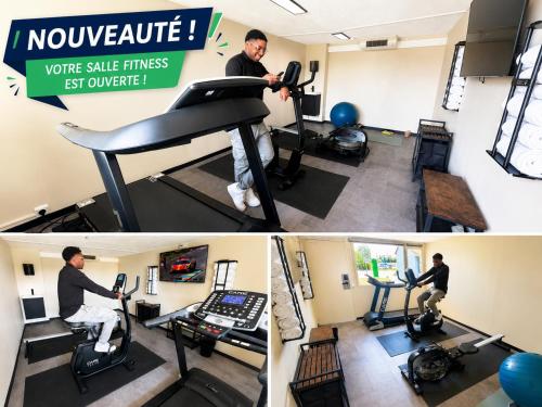 a man on a exercise bike in a room at Campanile Troyes Sud - Buchères in Troyes