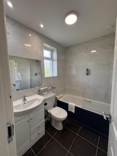 ein Badezimmer mit Waschbecken, Toilette und Badewanne in der Unterkunft Ring of Kerry Hotel in Cahersiveen