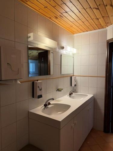 a bathroom with a sink and a mirror at Capanna Tremorgio in Quinto