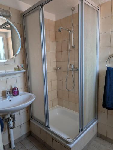 a bathroom with a shower and a sink at Stadt Hamburg in Lenzen