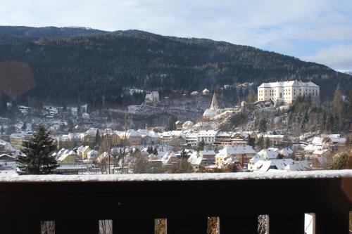 a view of a town with a mountain at Haus Agnes, Murau in Murau