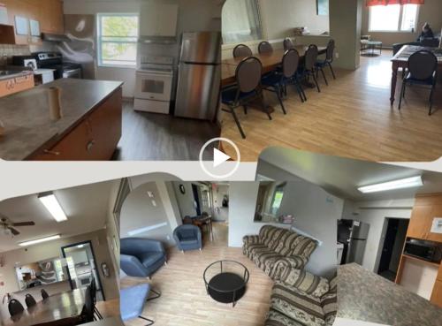 two pictures of a living room and a kitchen and a living room at Maison de chambres - Édifice Le SAGE in Shawinigan