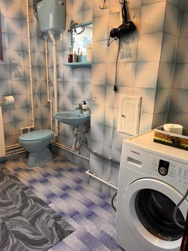 a bathroom with a washing machine and a sink at Apartman 23 in Kraljevo
