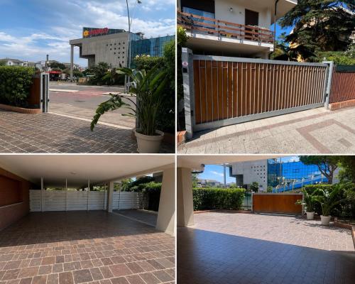 four different views of a building with a gate and a sidewalk at B&B LE MAGNOLIE in Termoli