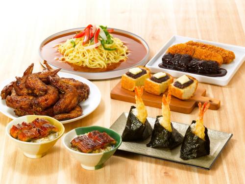 a table with three plates of food with different foods at Richmond Hotel Nagoya Shinkansen-guchi in Nagoya