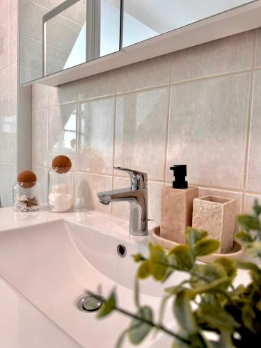 a bathroom with a sink and a mirror at Panorama Domblick in St. Blasien