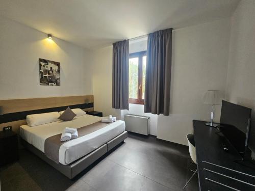 a hotel room with a bed and a television at Hotel Alba Roma in Rome