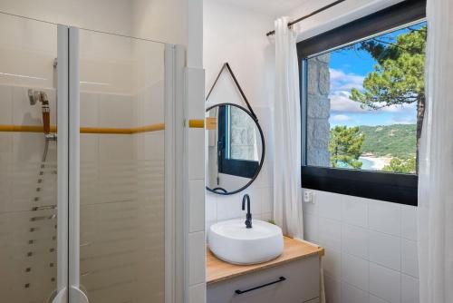 a bathroom with a sink and a mirror at Villa Aster in Coti-Chiavari