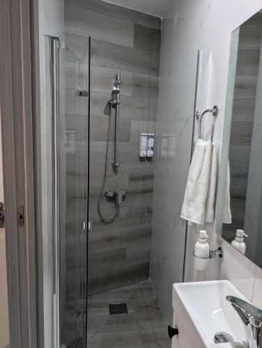 a bathroom with a shower and a sink at Shamrock Flats in Mellieħa