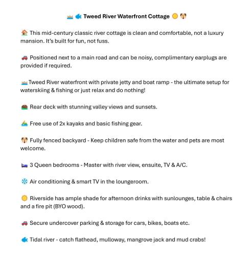 a screenshot of a page of a website with a screenshot of a document at Tweed River Waterfront Cottage in Murwillumbah