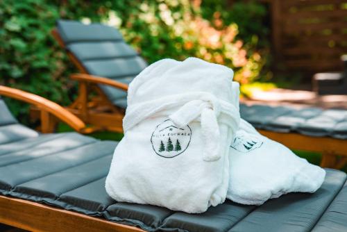 a white bag sitting on top of a table at Вила Бучала Villa Buchala in Dyakovo