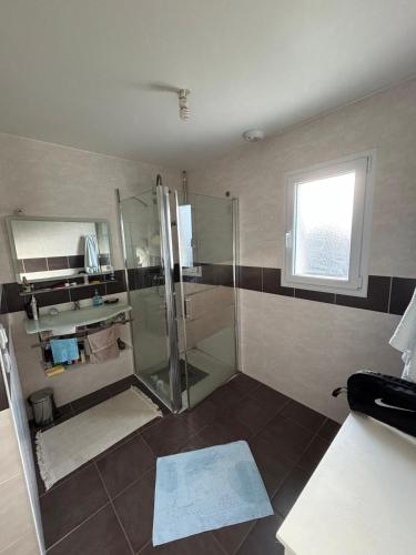 a bathroom with a shower and a window at Maison au calme in La Roche-sur-Yon