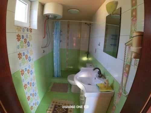 a small bathroom with a sink and a toilet at Yard House Trpejca in Ohrid