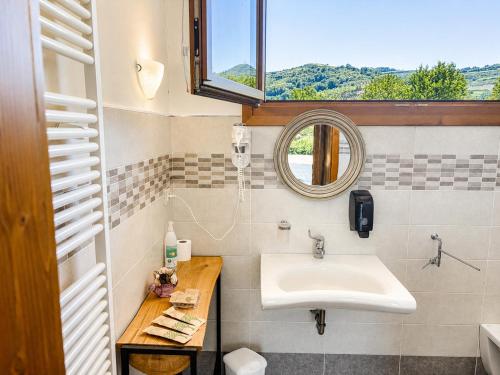 a bathroom with a sink and a mirror at La Fontanella in Montecchia di Crosara
