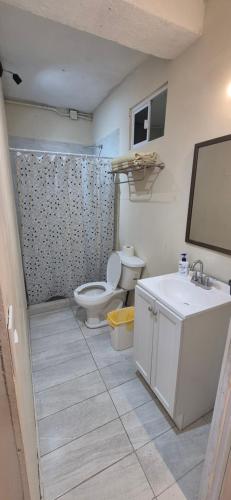 a bathroom with a toilet and a sink at Edificio Bermejo Suites in La Paz