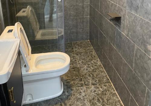 a bathroom with a toilet and a sink at KiGALI CLASSIC LODGE in Kigali