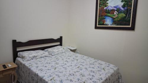 a bedroom with a bed and a picture on the wall at Suíte privativa com acesso à rua in Dourados