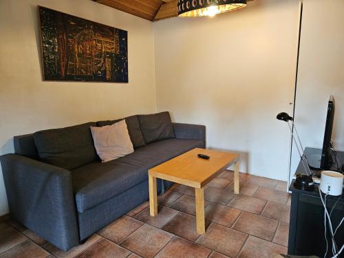ein Wohnzimmer mit Sofa und Tisch in der Unterkunft Sniberup in Hörby