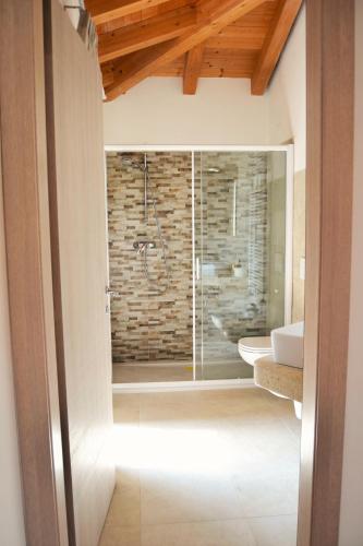 a bathroom with a glass shower and a sink at Rama Relais in Caprino Veronese