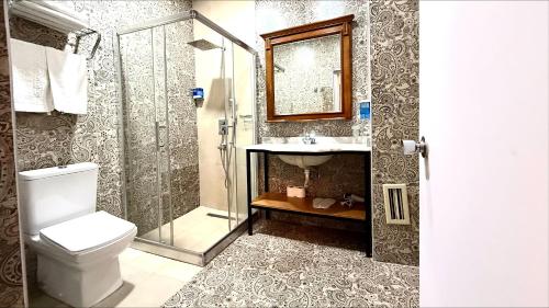 a bathroom with a toilet and a shower and a sink at Aria Palace Taksim & Spa in Istanbul