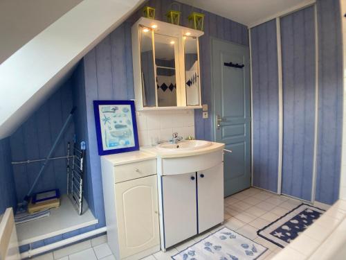 a bathroom with a sink and a mirror at Une jolie maison climatisée pour vous reposer in Blois