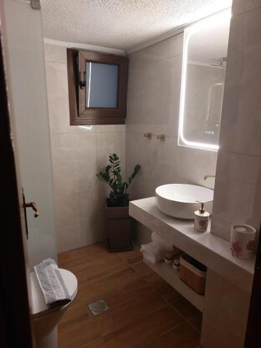 a bathroom with a white sink and a mirror at Cozy apartment in Polychrono in Polychrono