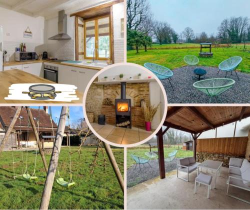 a collage of photos of a kitchen and a house at Maison de campagne rénovée proche Argenton Sur creuse in Célon