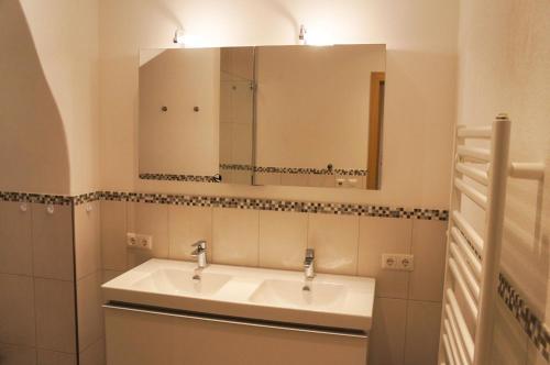 a bathroom with a sink and a mirror at Ferienwohnungen Perterer in Fieberbrunn