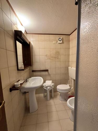 a bathroom with a sink and a toilet at Chalet Monte Coston in Lastebasse
