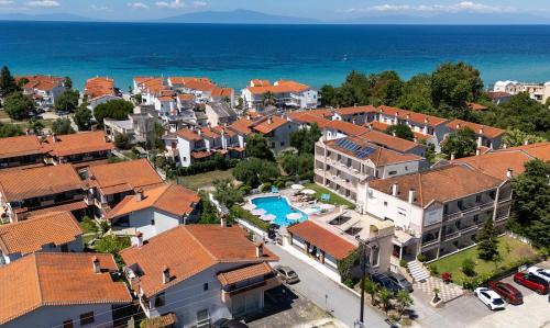 an aerial view of a town with a resort at Hotel Evridiki in Fourka