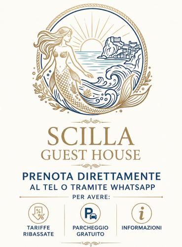a logo for a guest house with a mermaid in the ocean at Scilla Guest House in Scilla