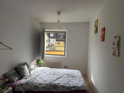 a bedroom with a bed and a window at City Center big Appartement in St. Gallen