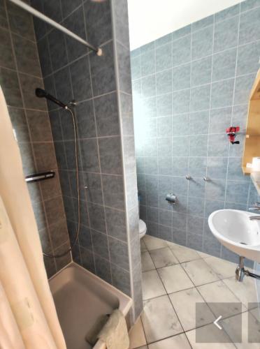 a bathroom with a shower and a sink at Apartments OK in Lopar