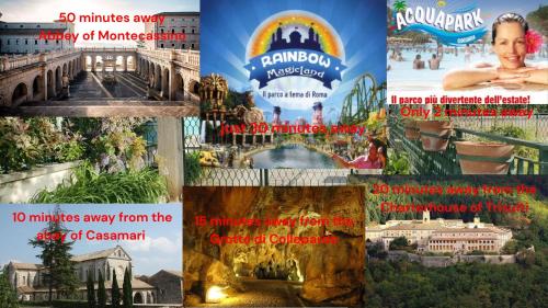 a collage of pictures of different attractions and sights at La Candelora Casa Vacanze in Ticchiena