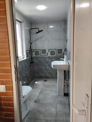 a bathroom with a sink and a toilet at Entire 4th Floor for Guests in Batumi