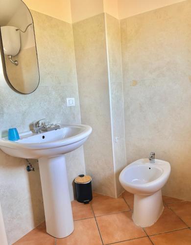 a bathroom with a sink and a toilet at Azienda Agrituristica Le Puzelle in Santa Severina