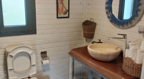 a bathroom with a toilet and a sink at Çökertme Butik Otel in Çökertme