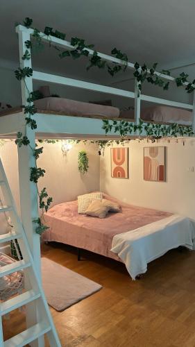 a bedroom with a bunk bed with a ladder at Maison de ville exceptionnelle in Carpentras