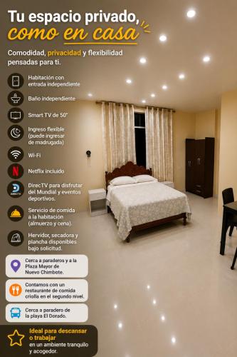 a poster of a bedroom with a bed in a room at Casa Mi Perú in Urbanizacion Buenos Aires