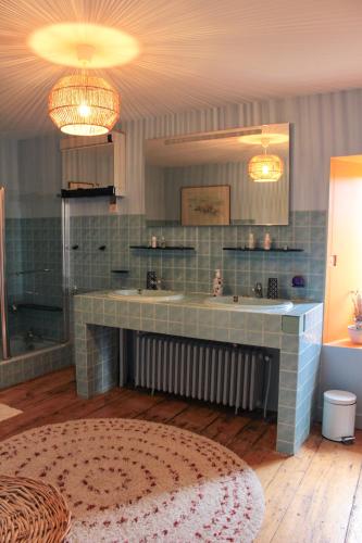 a bathroom with a large sink and a tub at Charmante Demeure 17ème 4ch-3sdb in Bioussac