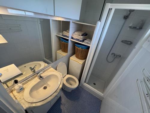 a bathroom with a sink and a toilet and a shower at Mare Nostrum 143 in Torroella de Montgrí