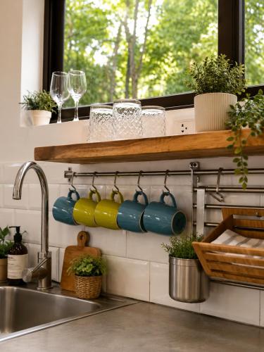 a kitchen counter with a sink and a window at Las Naveiras in Tamarindo