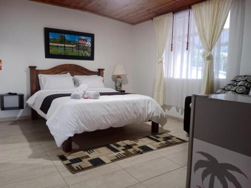 a bedroom with a large bed and a television at Hotel La Palmita in Pacho
