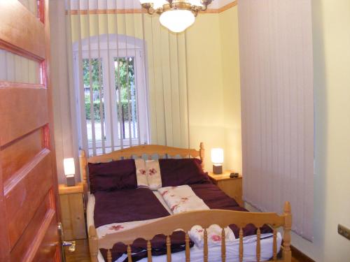 a bedroom with a bed and a window at Négy Gólya in Sarud