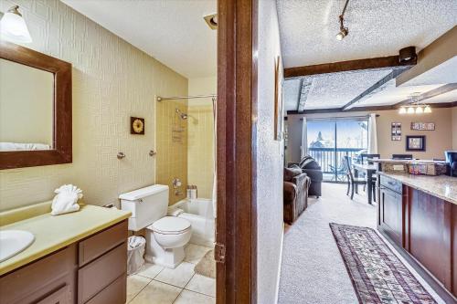 a bathroom with a toilet and a sink and a tub at Longbranch 214 in Breckenridge