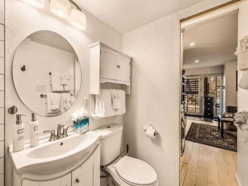 a bathroom with a toilet and a sink and a mirror at Edelweiss 12 in Breckenridge
